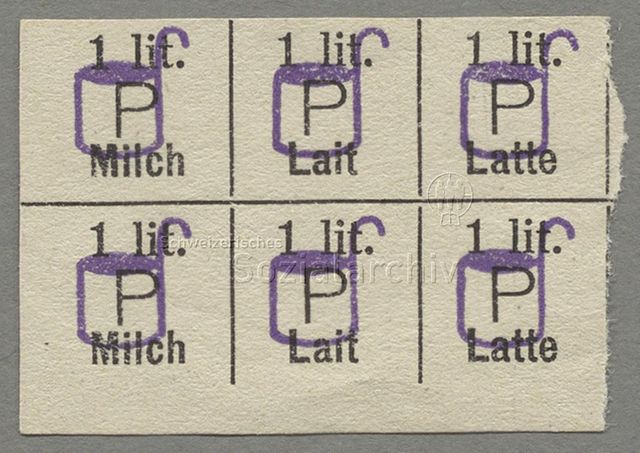 Lebensmittelmarken für Milch, um 1919