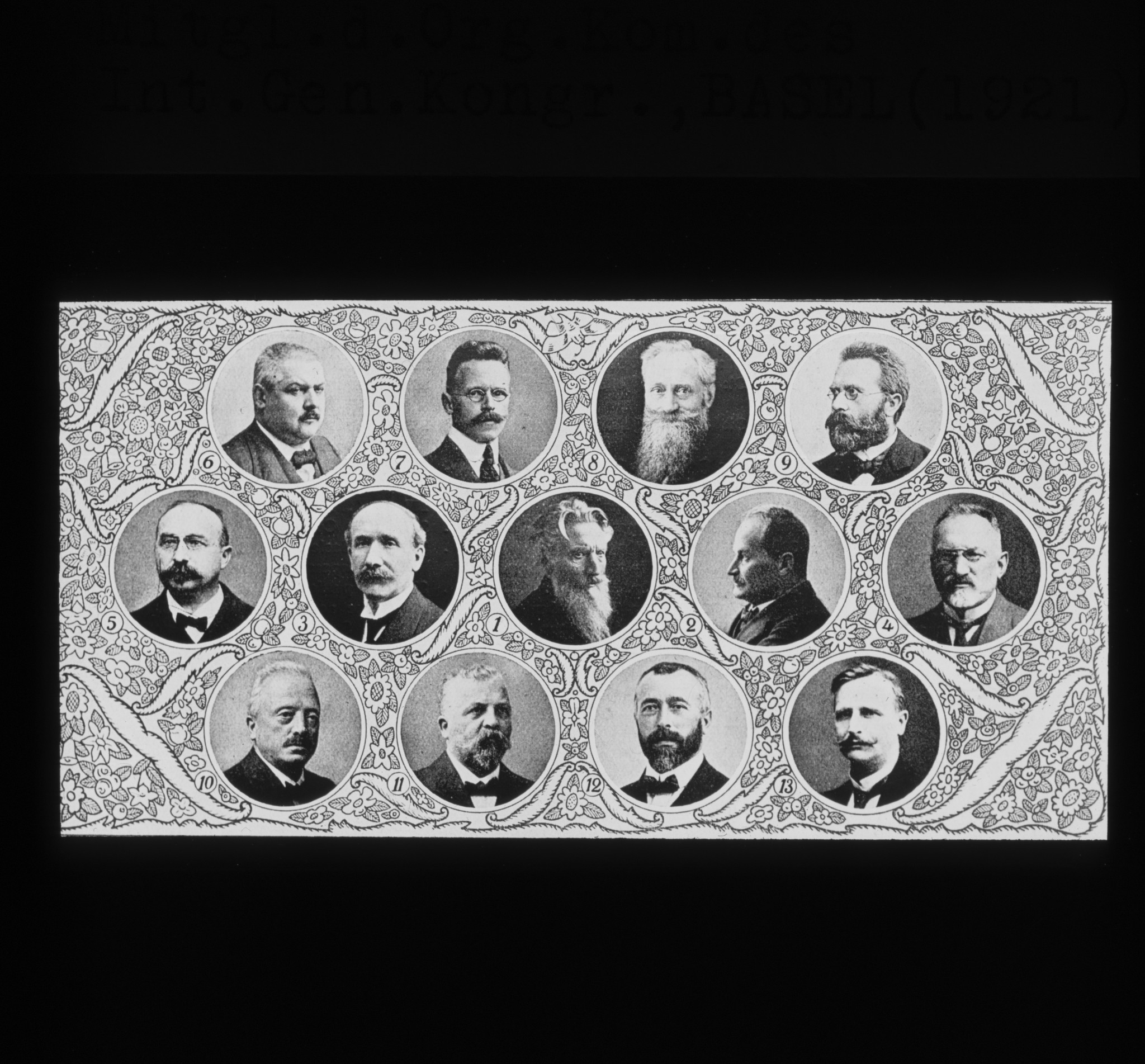 Dia: Porträts der Mitglieder des Organisationskomitees des Internationalen Genossenschaftskongresses in Basel, 1921.