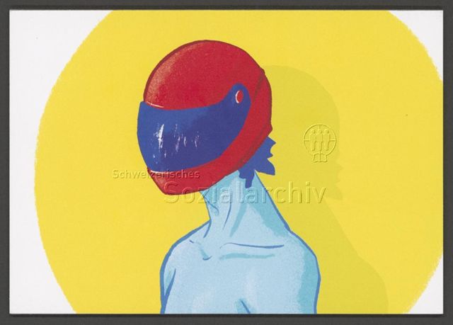 Person mit Motorradhelm (Safer Sex) – Infobüchlein für Jugendliche der AIDS-Hilfe Schweiz in Zusammenarbeit mit anderen queeren Organisationen über sexuelle Orientierung, Geschlechtsidentitäten und Coming-Out (August 2019)