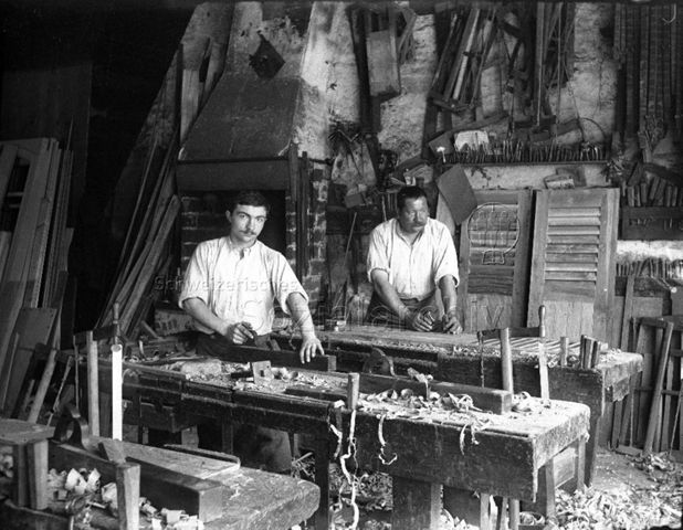 Werkstatt, Schreiner, Hobel, Säge, Hobelbänke, Fensterläden, um 1930