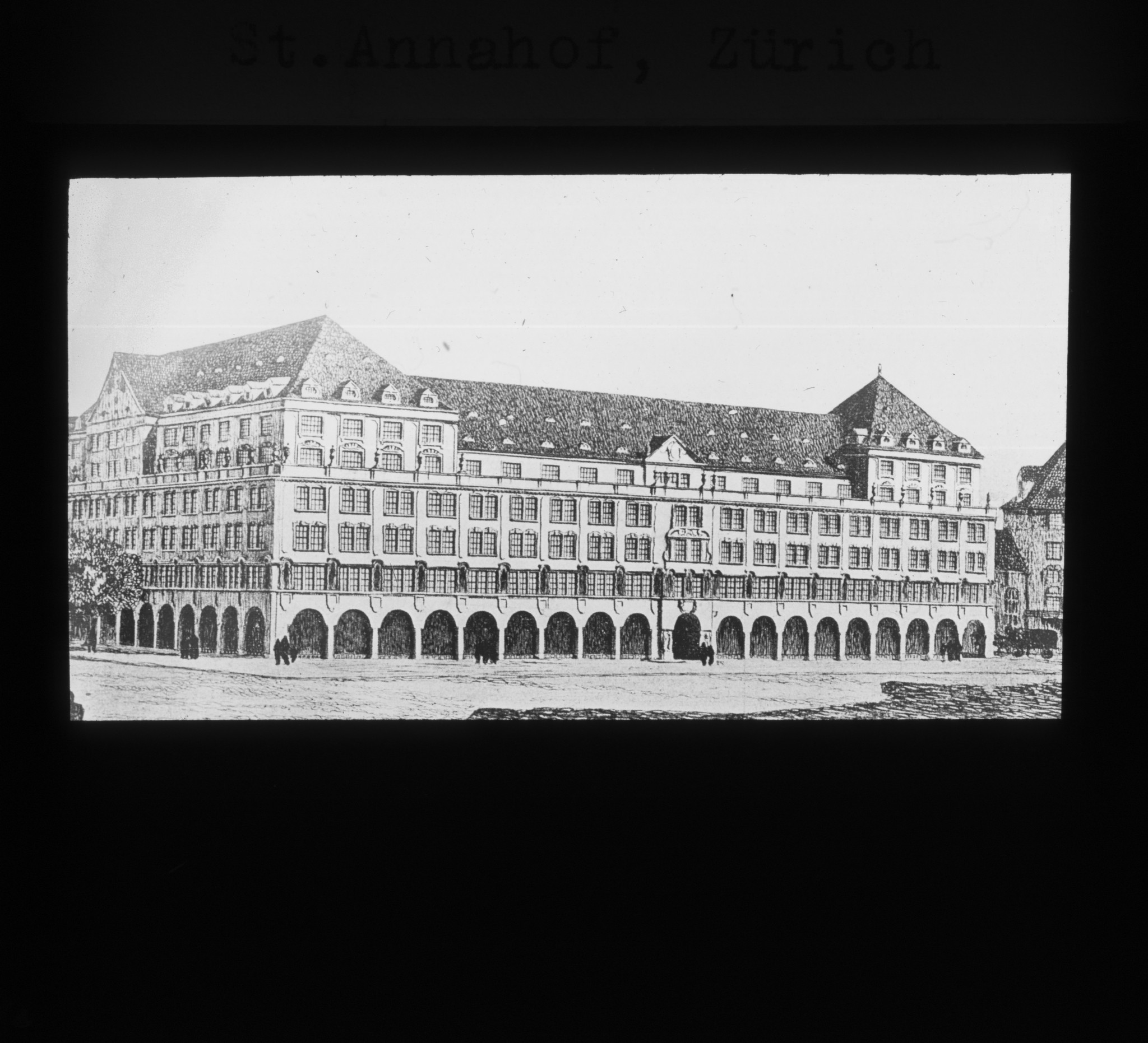 Dia: St. Annahof, Zeichnung Aussenansicht.
