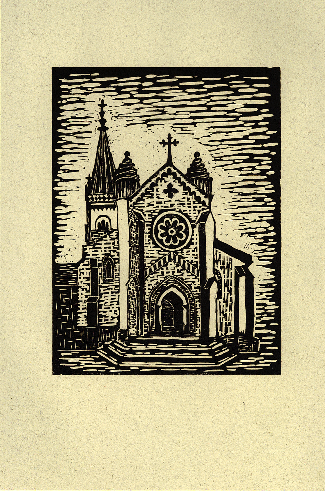 Drucke/Linolschnitte Wandervogel: Abbildung einer Kirche