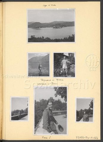 Fotoalbum Nico Kaufmann, 1928–1950 – "Lago d'Orta" (oben), "Raymond in Ascona" (mitte), "Weekend in Bern – Franz S." (unten), 1948