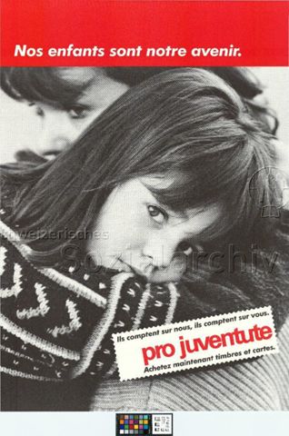 "Nos enfants sont notre avenir", Briefmarken- und Kartenverkauf der Pro Juventute, um 1990