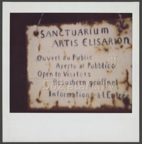 Mehrsprachige Eintrittstafel des Sanctuarium Artis Elisarion (um 1995, Minusio)