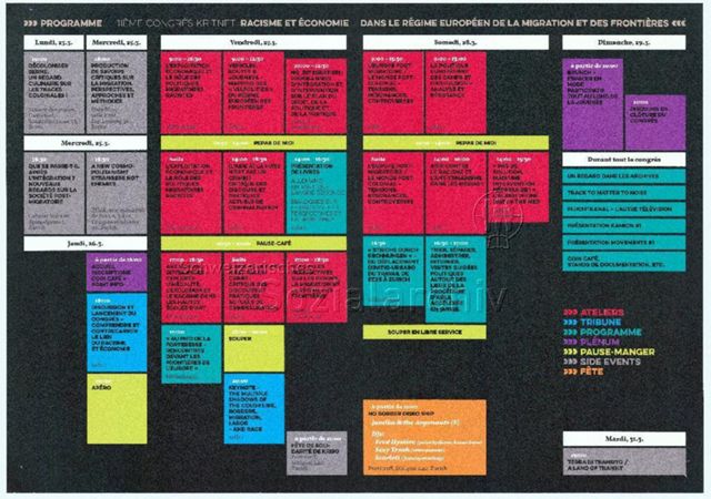 "Programme - 11ème congrès Kritnet - Racisme et économie dans le régime européen de la migration et des frontières" - Programmübersicht - 11. Kritnet Tagung - Rassismus und Ökonomie im europäischen Migrations- und Grenzregime