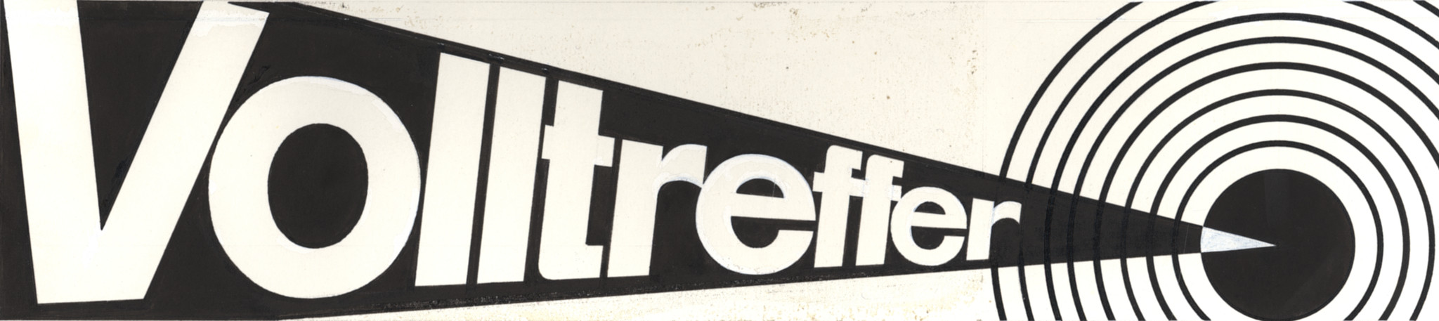 Spitze in eine Zielscheibe zeigend ; mit der Aufschrift "Volltreffer"