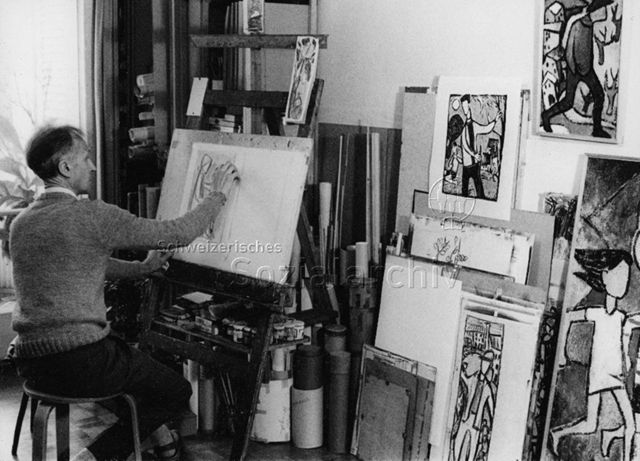 Jakob Baumgartner, Künstler, beim Zeichnen; um 1975