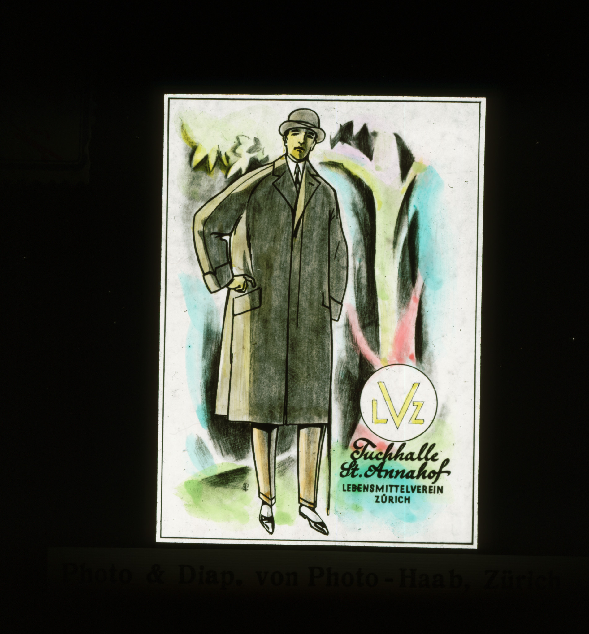 Dia: Werbung für Tuchhalle St. Annahof des LVZ: Eleganter Herr.