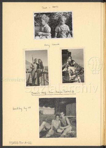 Fotoalbum Nico Kaufmann, 1928–1950 – "Beat u. Martin" (oben), "Harry Korrodi" (mitte), "Besuch Olaf, Jim, Maijor Ratcliff – Herrliberg Aug. 48" (unten), 1948