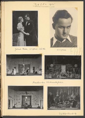 Fotoalbum Nico Kaufmann, 1928–1950 – Basel 1935 – "Gertrud Fulche, Wilfried Scheitlin" (oben rechts), "Wilfried" (oben rechts), "Nussknackers Weinachtsfahrt" (unten und mitte)