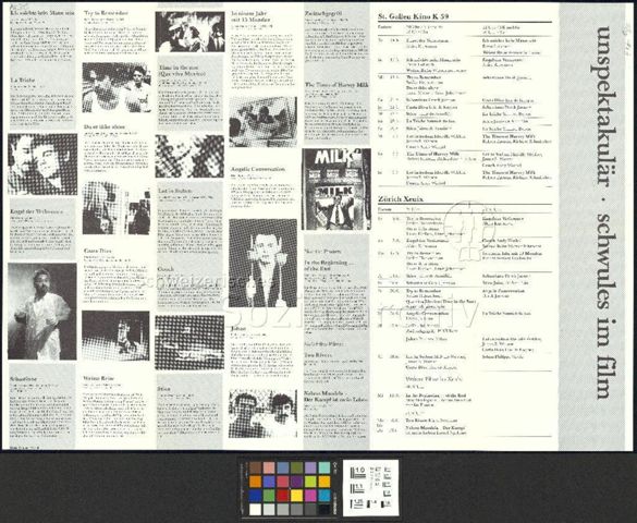 Filmprogramm von "unspektakulär. Schwules im Film", Zürich und St. Gallen, 1986