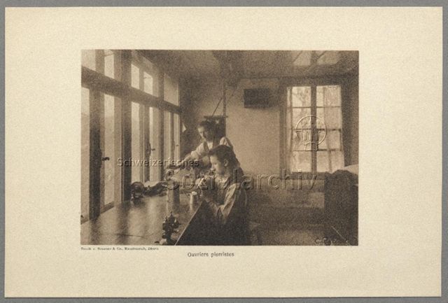 Ouvriers pierristes (Uhrensteinarbeiter), um 1905