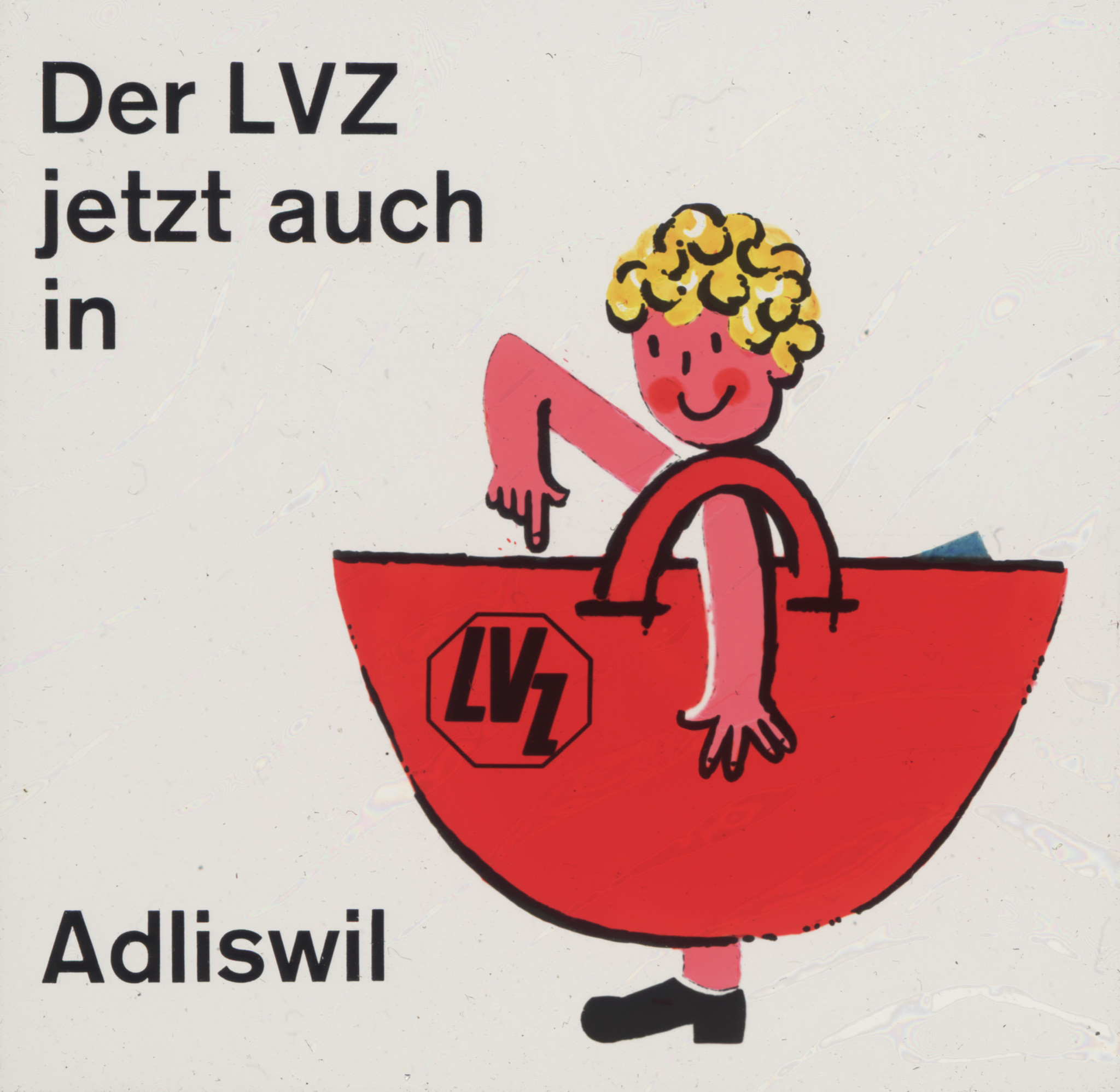 Comicfigur mit einer riesigen Umhängetasche: "Der LVZ jetzt auch in Adliswil"