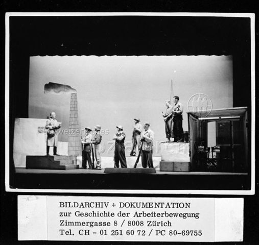 Theateraufführung "No pasarán", möglicherweise von Regisseur Kurt Früh, Volkshaus, Zürich, um 1936
