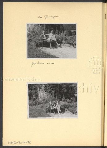 Fotoalbum Nico Kaufmann, 1928–1950 – Österreichreise im September 1948 – Imlau bei Prinz Friedrich Leopold von Preussen, "Im Blumengarten – Graf Pierrot u. Leo"