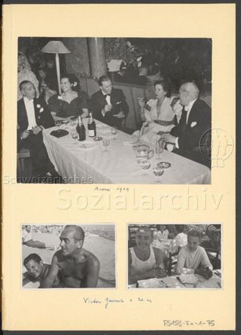 Fotoalbum Nico Kaufmann, 1928–1950 – "Arosa 1949" (oben), "Victor Gaissert + Feb. 19" (unten)