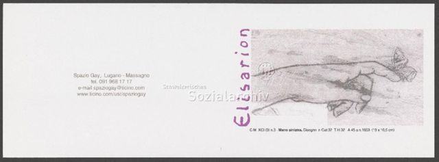 "Elisarion", vermutlich ein Gemälde von Elisar Kupffer – Werbeflyer für das Spazio Gay in Massagno (um 2000, Kanton Tessin)