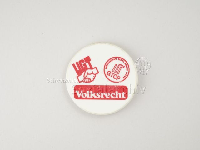 Pin "UGT [Unión General de Trabajadores], Volksrecht, GTCP", um 1985