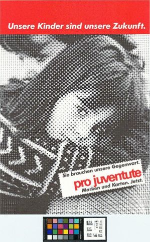 "Unsere Kinder sind unsere Zukunft", Briefmarken- und Kartenverkauf der Pro Juventute, um 1990