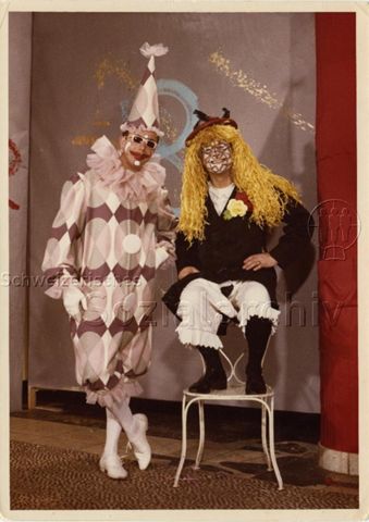 v.l.n.r.: Bruno Hotz und Werner Dietrich - Foto aus Nachlass von Werner Dietrich - Künstlermaskenball Kongresshaus - Zürich, ca. 1956-1964