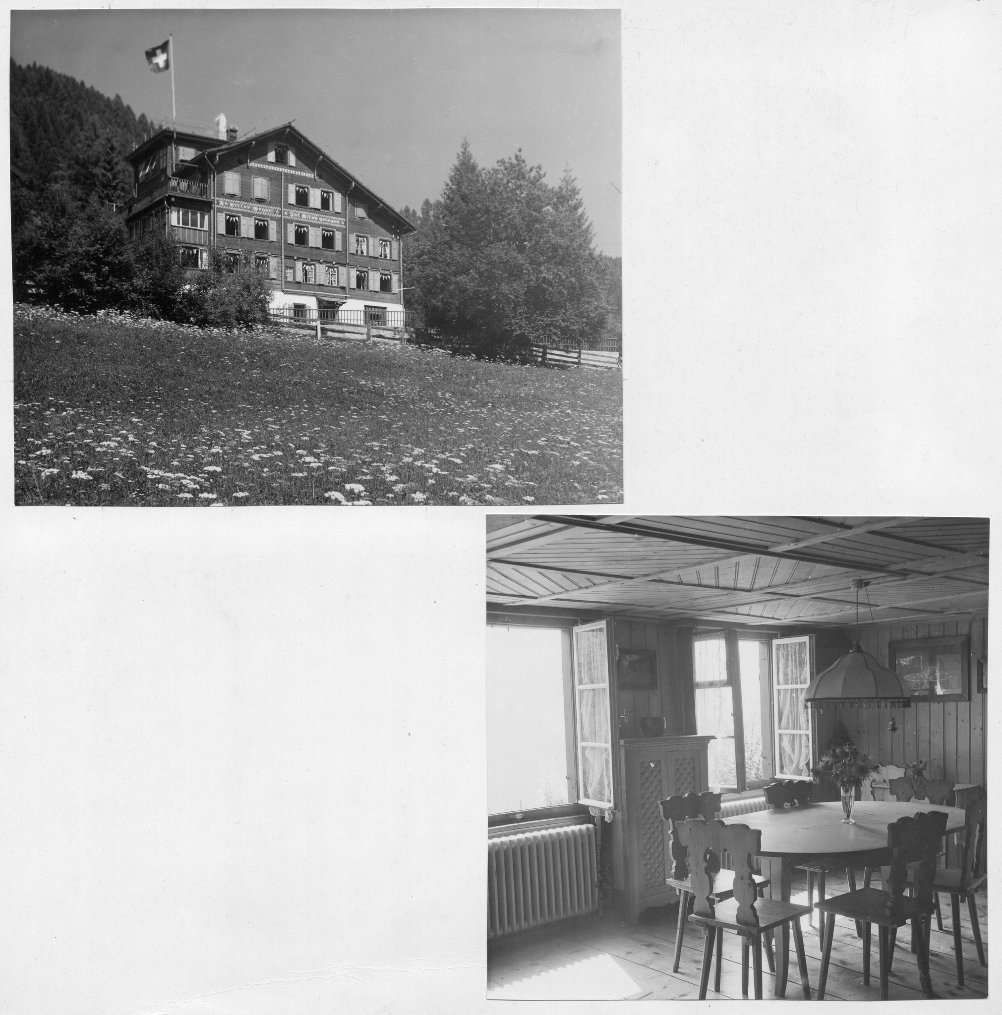 Ferienhaus in dem Alpen; Aussen- und Innenansicht