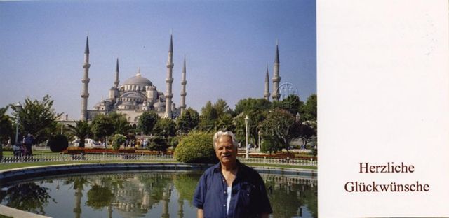 Grusskarte zum Jahreswechsel 2005 auf 2006 von Werner Dietrich an Röbi Rapp und Ernst Ostertag - Grussbotschaft auf der Rückseite - Foto Istambul, 08.2005