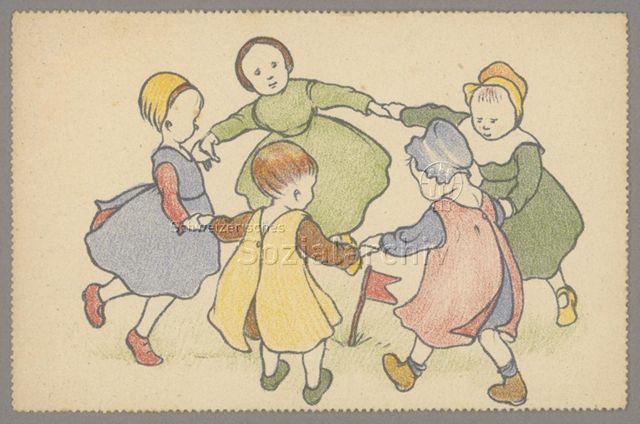 Rote Falken/Kinderfreunde, Ringelreihen (Kindertanz) um das rote Fähnchen, um 1930