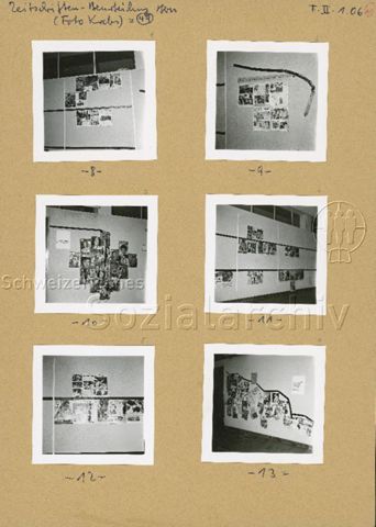 "Jugendkiosk, Kampf der Schundliteratur" - Beispiele für "Schundliteratur" an Ausstellungswänden; um 1955