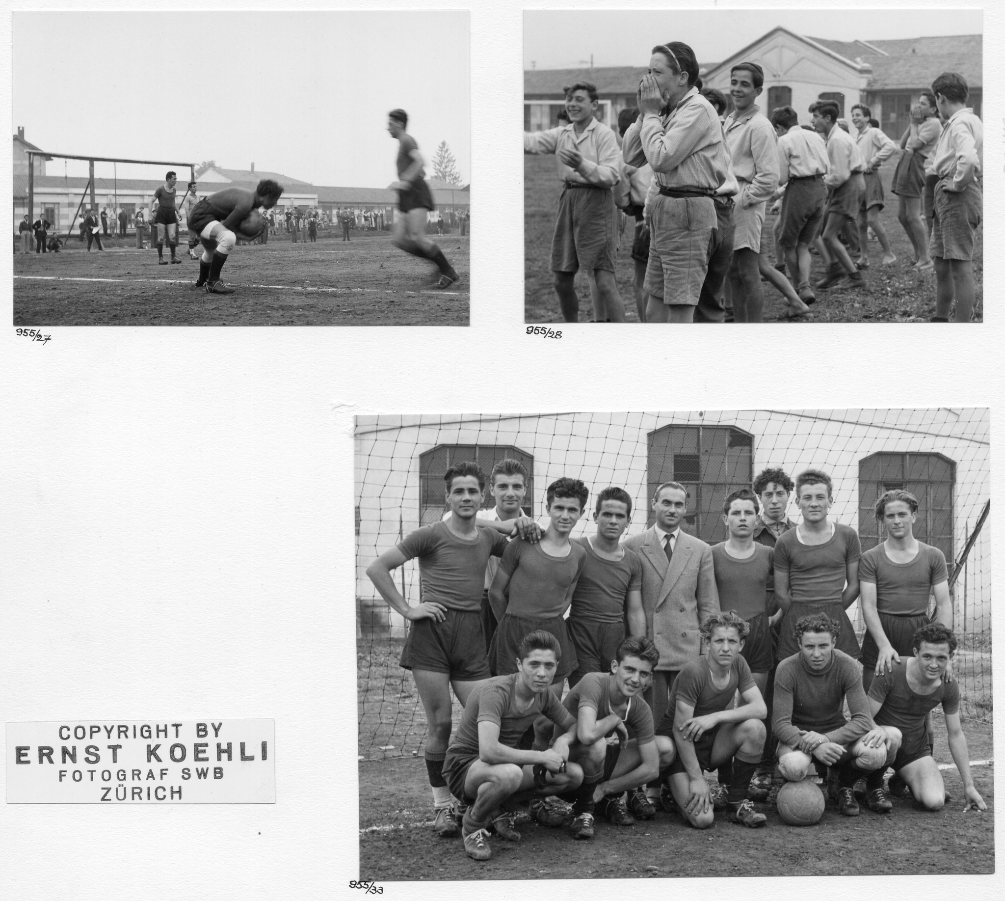 (ol) "Die Mannschaft zählt zu den besten im Wettkampf" (or) "Man feuert die eigenen an" (ur) Die Fussballmannschaft mit ihrem Trainer" - Fotos aus einer Reportage in einem Heim für schwer erziehbare Jugendliche in Arese bei Mailand, Auftrag vom