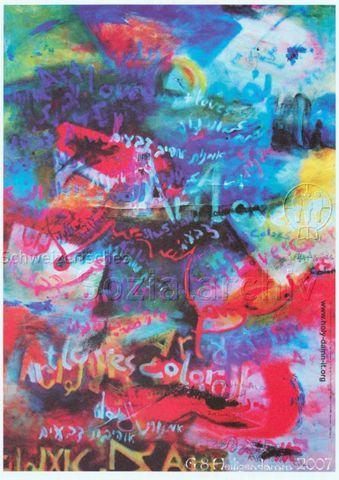 "Art loves color" - ineinander übergehende Farbklekser und Übergänge, wobei mehrfach der Titel zu lesen ist