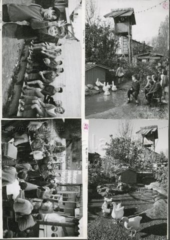 "Robinsonspielplatz Heuried", Zürich - Kinder und Jugendliche beim Spielen auf dem Spielplatz; um 1965