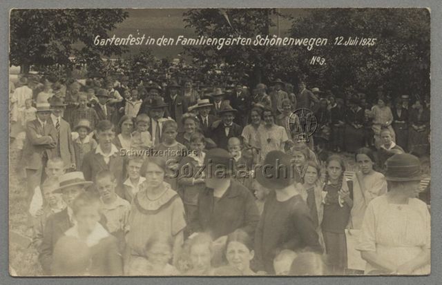 Gartenfest in den Familiengärten Schönenwegen, [St. Gallen], 12.07.1925
