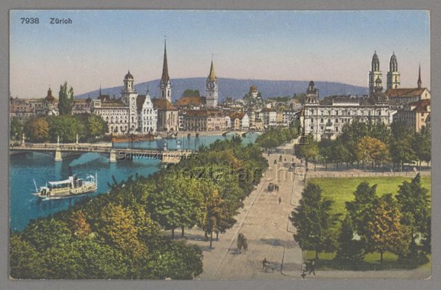 Sechseläutenwiese, Limmat und Utoquai, Zürich im Hintergrund