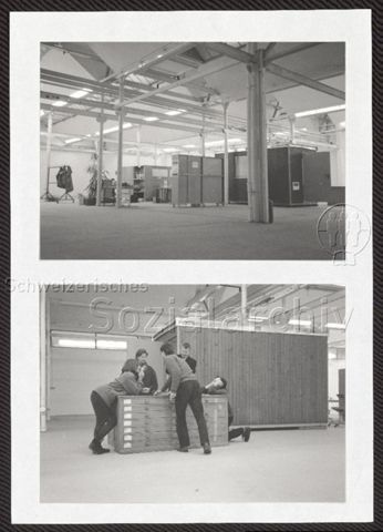 Ausstellungsansicht, Mitarbeitende Shedhalle, unteres Bild, zweiter von rechts: Wolfgang Zinggl