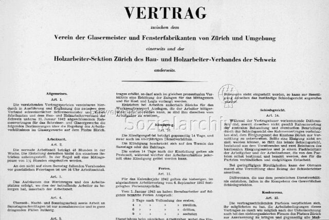 Vertrag zwischen dem Verein der Glasermeister und Fensterfabrikanten von Zürich und Umgebung einerseits und der Holzarbeiter-Sektion Zürich des Bau- und Holzarbeiter-Verbandes der Schweiz andererseits (Ausschnitt)