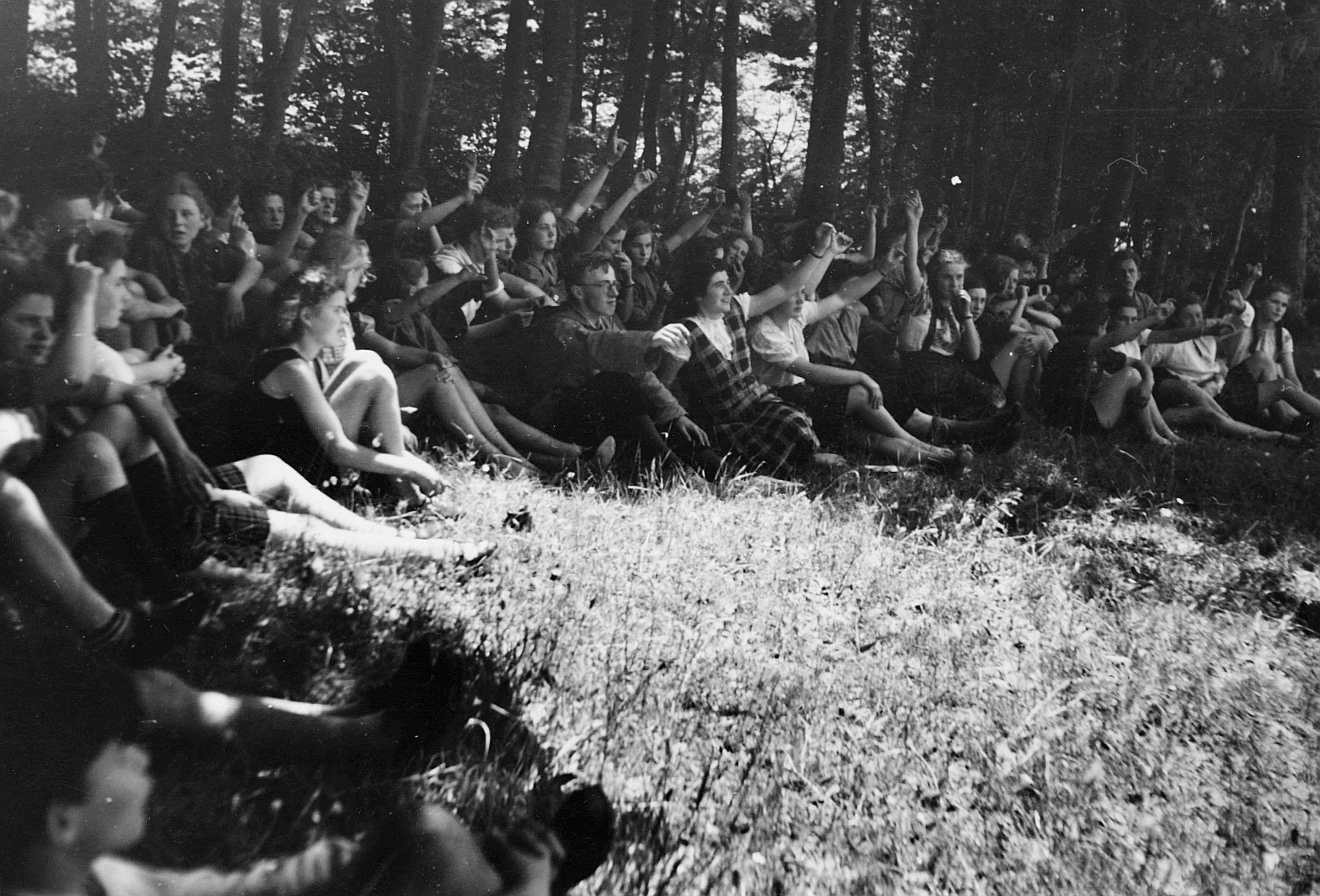 Wandervogel-Landsgemeinde in Bellikon - Abstimmende Wandervögel sitzen auf der Wiese (1944)