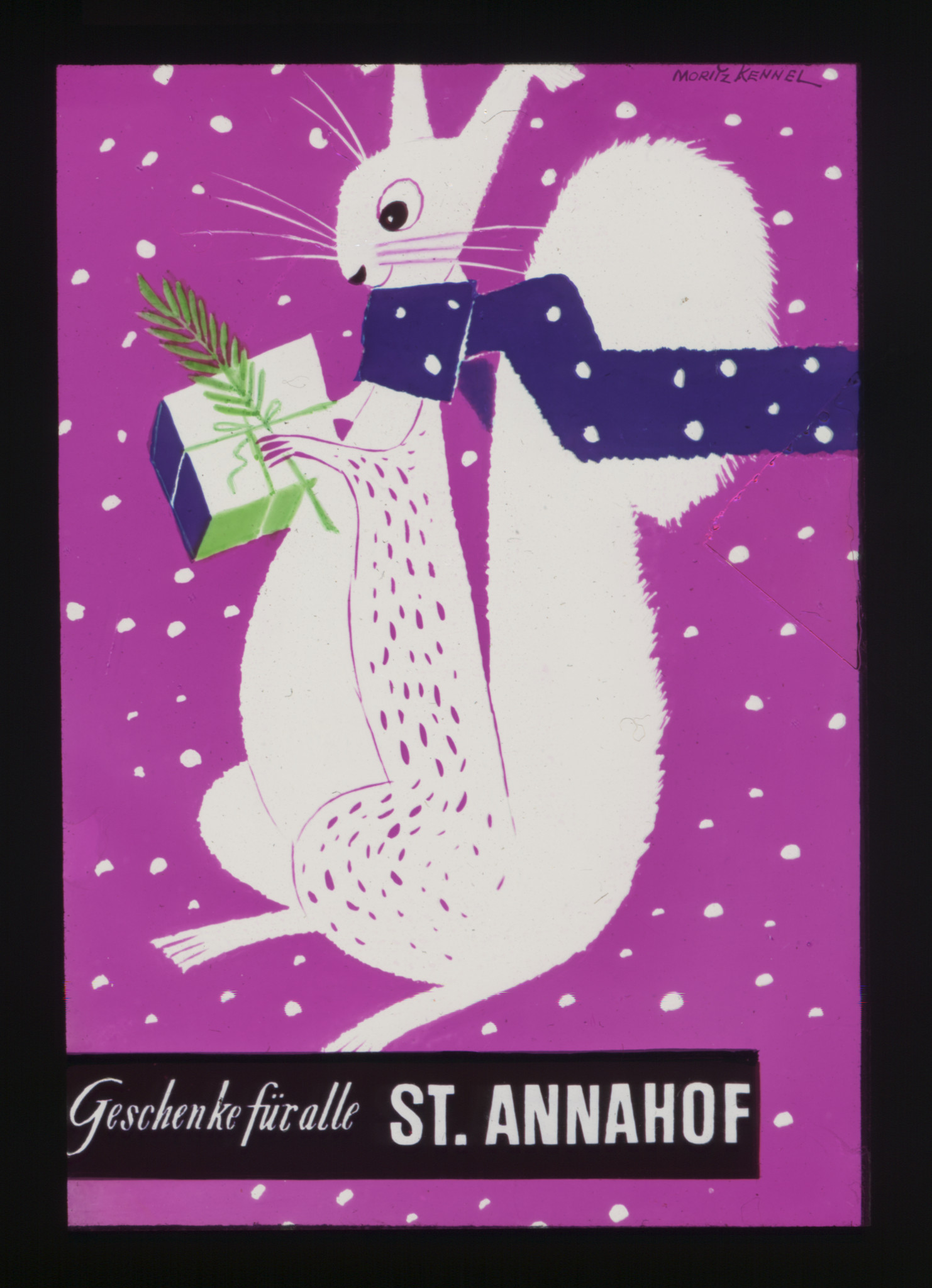 Dia: Eichhörnchen mit Geschenk: "Geschenke für alle / St. Annahof".
