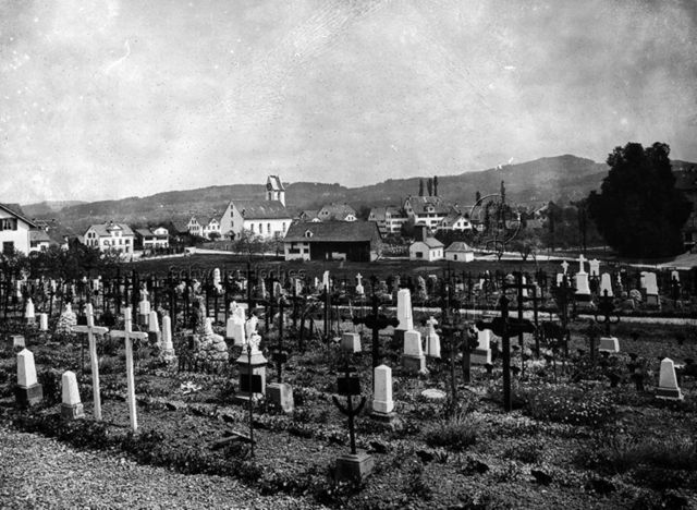 Oberwetzikon mit Friedhof und Kirche, um 1894
