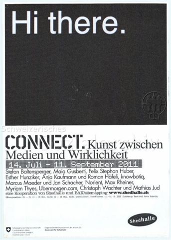 "Hi there. - Connect. Kunst zwischen Medien und Wirklichkeit" - "Hi there." im Stil einer Chatnachricht