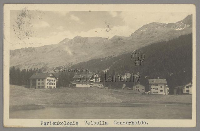 "Ferienkolonie Valbella, Lenzerheide" (Poststempel: 06.1921)