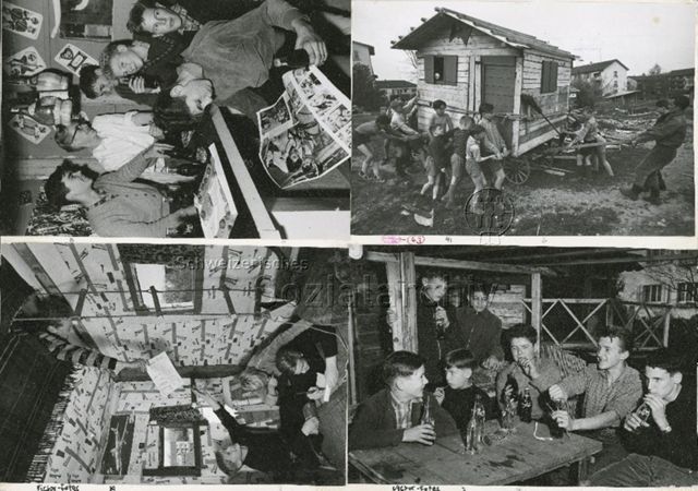 "Robinsonspielplatz Heuried", Zürich - Kinder und Jugendliche beim Zeitvertreib auf dem Spielplatz; um 1965
