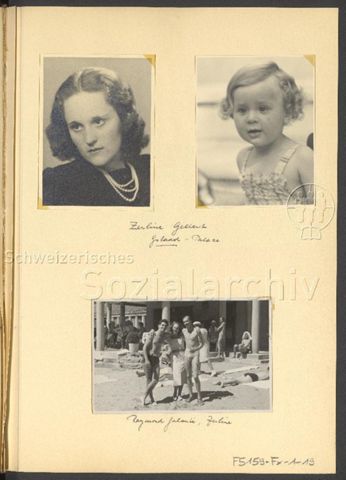Fotoalbum Nico Kaufmann, 1928–1950 – "Zerline Geelert, Gstaad-Palace" (oben), "Raymond Salanté, Zerline" (unten), um 1938/39