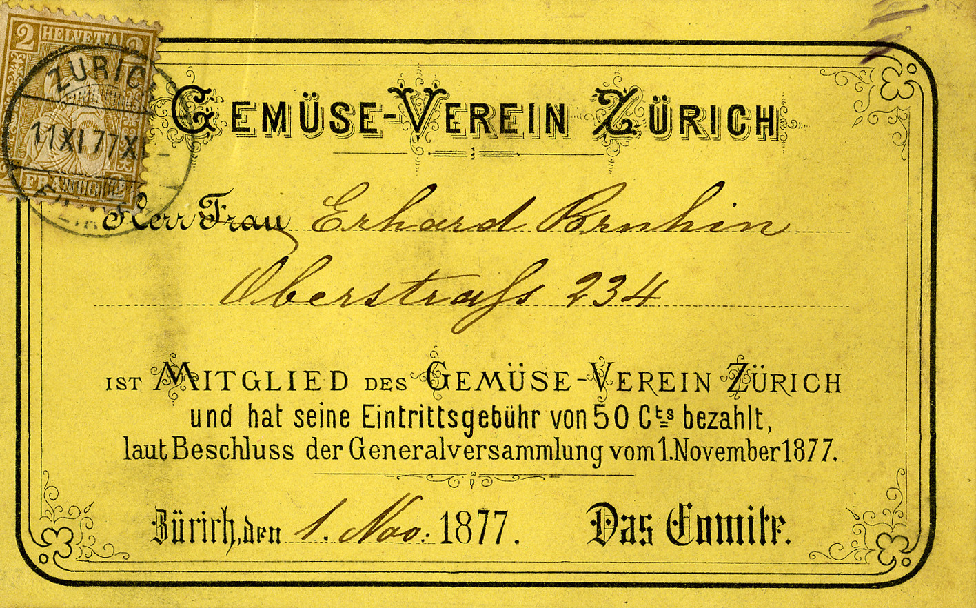 Mitgliedkarte Gemüse-Verein Zürich
