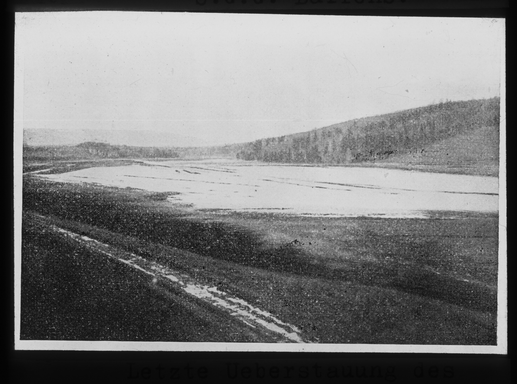 Dia: Feld der S.G.G. (Schweizerische Genossenschaft für Gemüsebau) in Ballens: Letzte Ueberstauung des "Grossen Mooses" 1920.