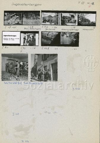 "Jugendherbergen" - Ansichten von Jugendherbergen von innen und aussen an verschiedenen Orten (Biel-Bözingen, Faulensee, Altenburg, Fällanden); um 1960