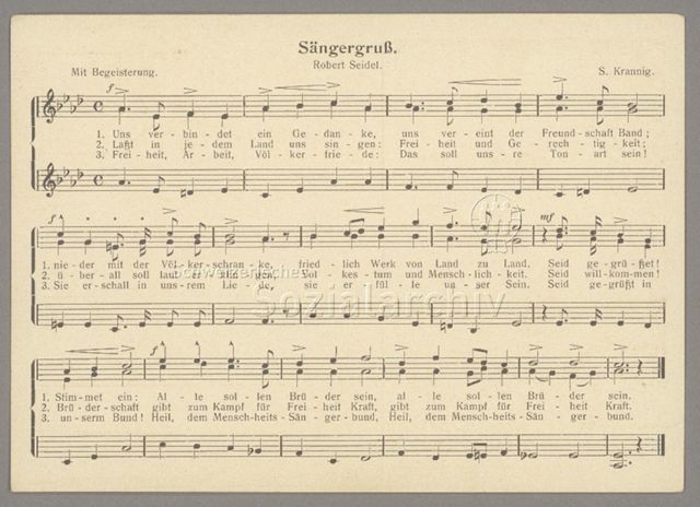 "Sängergruss. Robert Seidel. S. Krannig" (Rückseite der Postkarte: Portraitaufnahme von Robert Seidel zum 80. Geburtstag)