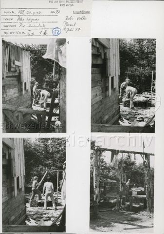"Robinsonspielplatz Volta, Basel" - Jungen beim Bauen und Sägen; 01.07.1977