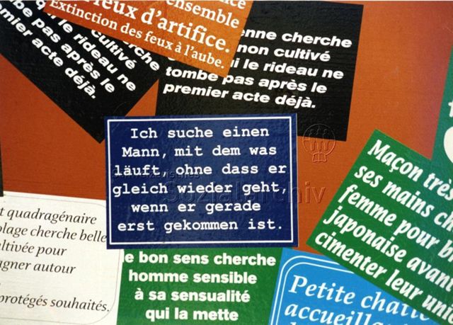 Fotos Expo 02, 2002 - "Ich suche einen Mann, mit dem was läuft, ohne dass er gleich wieder geht, wenn er gerade erst gekommen ist."