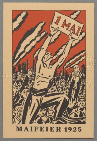Maifeier 1925, zum 100. Geburtstag von Frans Masereel (1889-1971) 1989, Karte zur Maifeier in Dresden